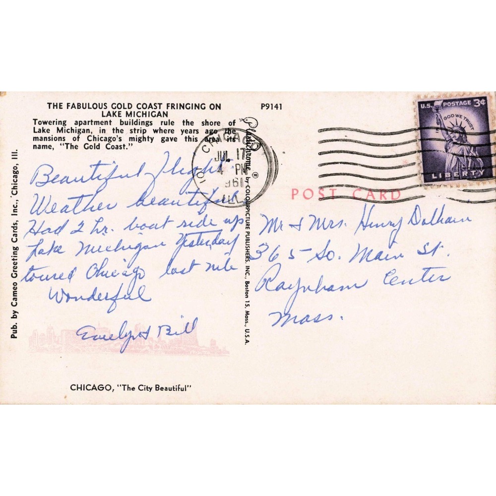 Vintage 1961 Chicago Gold Coast Lake Michigan Beach Chrome Postcard P9141 - Picture 2 of 2